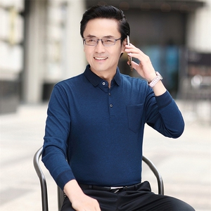 爸爸秋装上衣t恤长袖中年男士夏季打底衫厚款中老年人爷爷春秋款图片