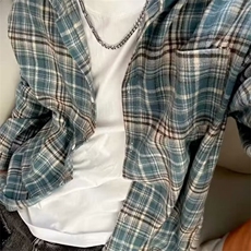 撞色格子衬衫男款夏天薄款cleanfit美式复古短袖外套高级感衬衣，男装衬衫，星座506A