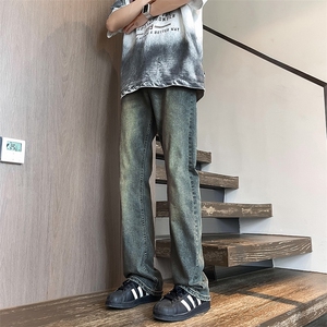 裤子复古美式高街牛仔裤修身直筒水洗做旧男生长裤N7272-P43图片