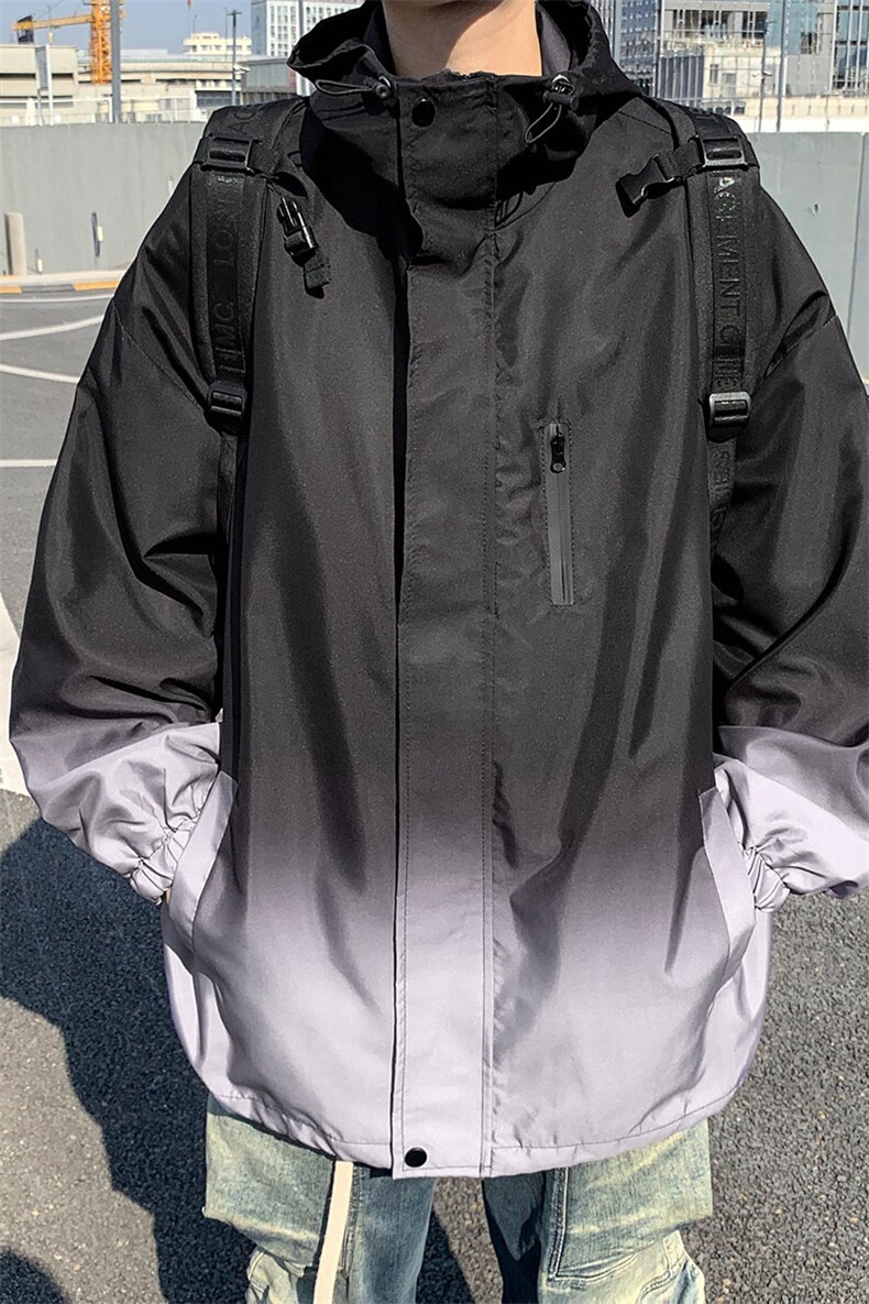 港风山系防水冲锋衣渐变色夹克男：聚酯纤维JK77088P85控128,男装夹克,星座226-1