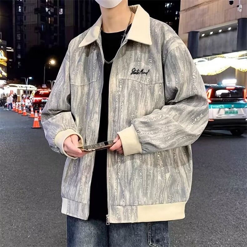 扎染印花外套男春秋款夹克男年痞帅休闲工装褂子HH4016P52，男装夹克，星座1013-5