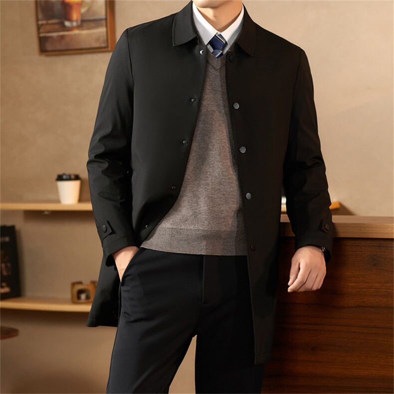 主推中老年羽绒服外套男装冬季中年翻领长款白鸭绒羽绒服大衣，男装羽绒服，钱塘723