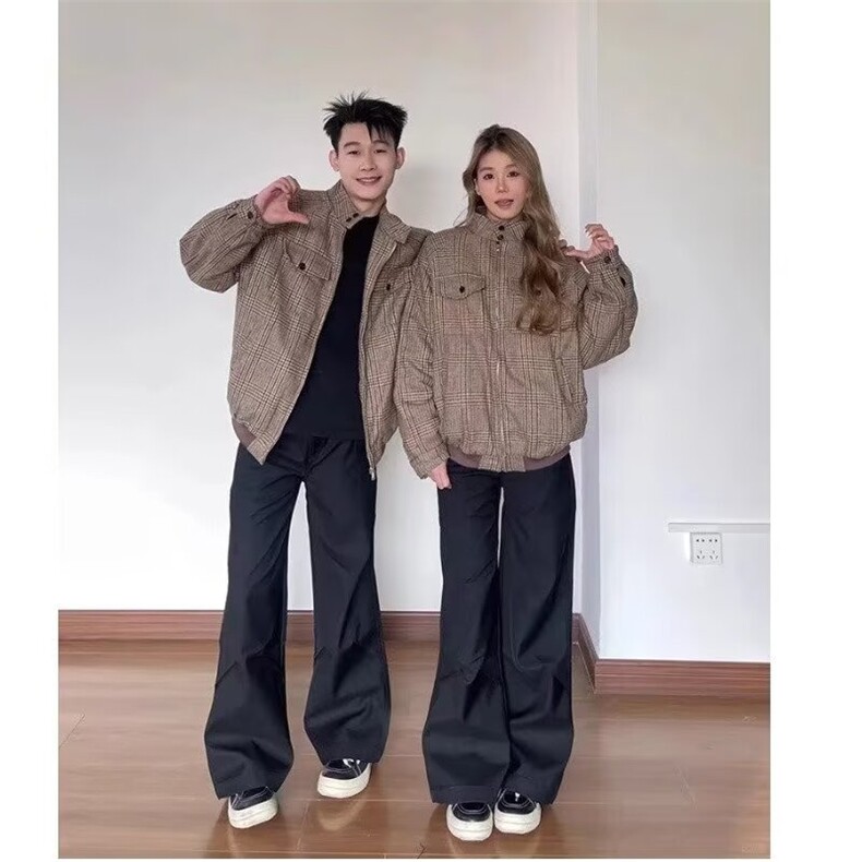XX20-P70秋冬美式复古千鸟格双层外套时尚痞帅高级感休闲潮牌,女装短外套,电商B323A