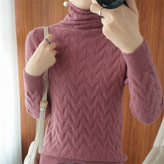 秋冬新款扭花堆堆领设计感小众网红针织羊毛衫，女装羊毛衫，欣美羊绒