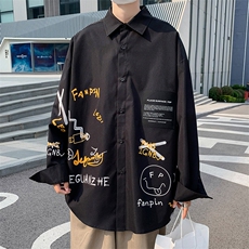 2024春季新款港风大码涂鸦印花长袖衬衫M-5XHC20389-P40，男装衬衫，电商A022