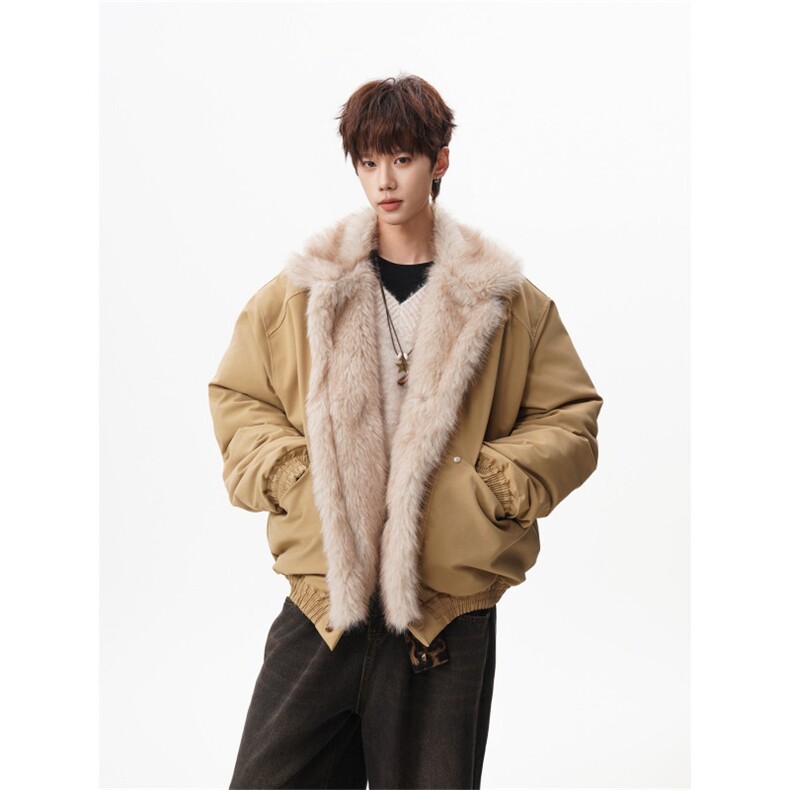 1506/QM60660/P103新年红工装毛领肌理感夹克棉服保暖立领外套冬,男装夹克,星座1506