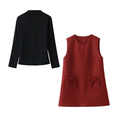 优雅连衣裙套装女2026春新款气质高级感打底亮片背心裙两件套，女装套装/套裙，冬木谷雨