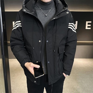 DS-A225-66851冬季新款男士连帽标羽绒服休闲潮流百搭保暖上衣,灰椰子搭配女图片