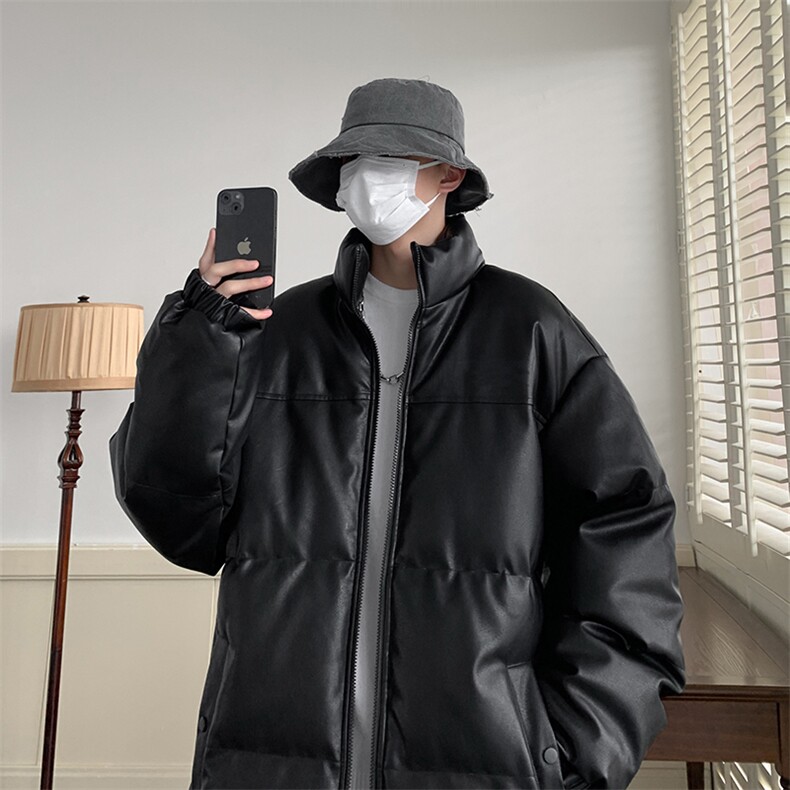 港风潮牌新款亮皮防水立领棉服潮流保暖棉衣M083-P100控139图片
