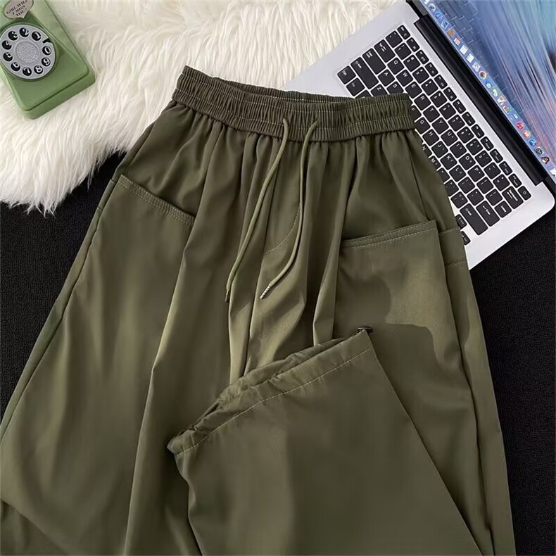 美式机能风褶皱工装裤男生宽松直筒速干阔腿ins潮牌抽绳A602/P45图片