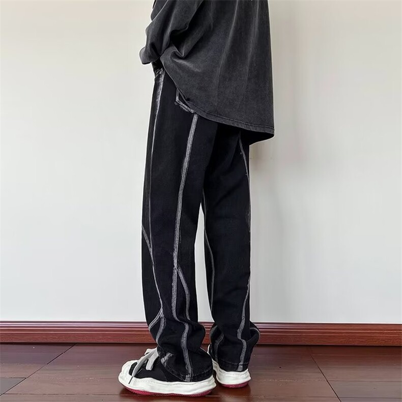 暗黑色牛仔裤男韩版潮流高街2025春秋新款ins宽松长裤K2242-P43,男装牛仔裤,星座412