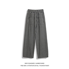 抖音品质秋季新款潮流条纹宽松阔腿休闲裤B315-K25619-特p40控78，男装休闲裤，电商B315