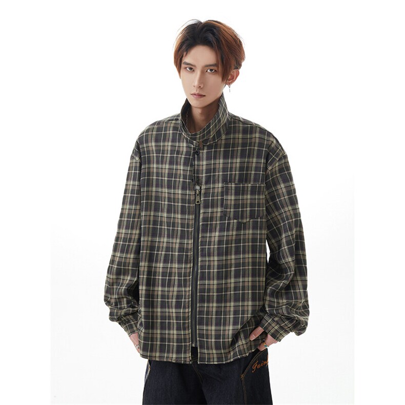 情侣款港风潮流宽松时尚衬衣日系潮流复古格子衬衫HY712TP55,男装衬衫,电商A102B