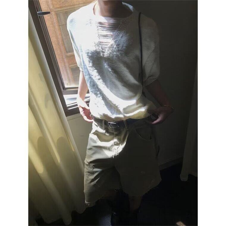 DX040-P45薄款情侣装针织衫男女破洞流苏设计感薄款毛衣宽松线衣,男装T恤,星座603-2