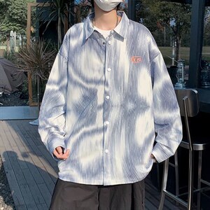 长袖衬衫男港风日系春季韩版潮流扎染衬衣CS079P34图片