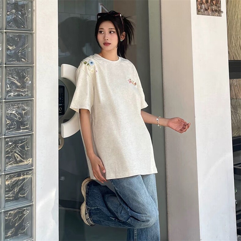 万针全刺绣工艺抖音得物高品质260克重磅纯棉双纱美式高街短袖T恤,男装T恤,电商A486-1
