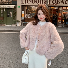 浅粉色秋冬皮毛一体外套女仿水貂绒休闲上衣2C353--716#P180K268，女装短外套，2C353