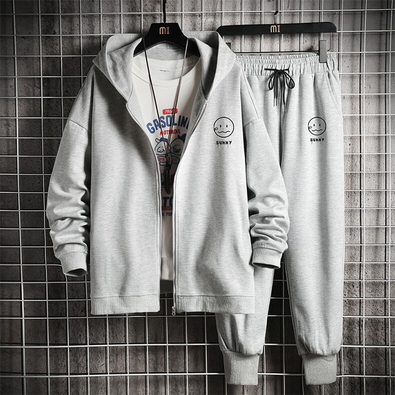 TK6072-P85开衫连帽卫衣套装男运动套装两件套网格挂拍,男装卫衣,电商A040A