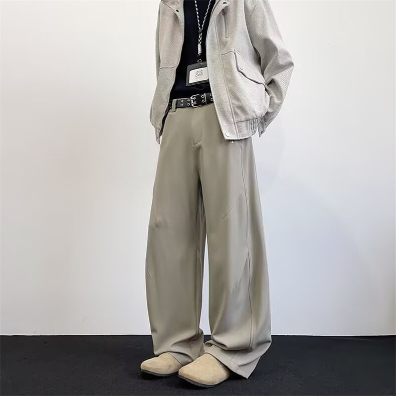 现货A2317TP38-秋季新款美式复古褶皱弯刀休闲裤男垂感阔腿裤子,男装休闲裤,电商B241