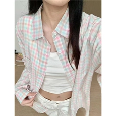格子防晒衬衫外套女春秋新款法式上衣设计感小众宽松衬衣夏季，男装衬衫，星座506A