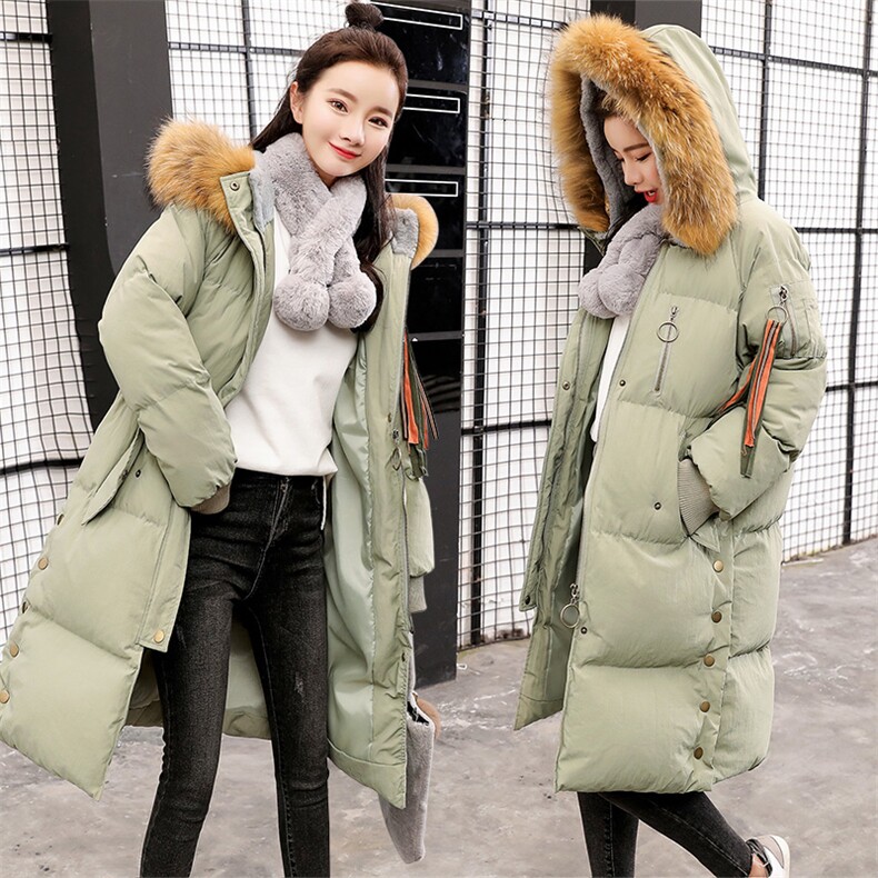 2024年冬季加厚长袖直筒中长款带毛领棉衣/棉服连帽拉链通勤纯色，女装棉衣/棉服，雅佳俏