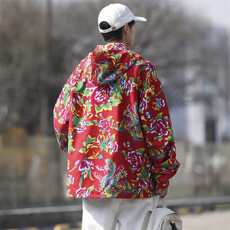 JK203大花连帽开衫卫衣夹克外套男女班服团队服风民族特色秋图片