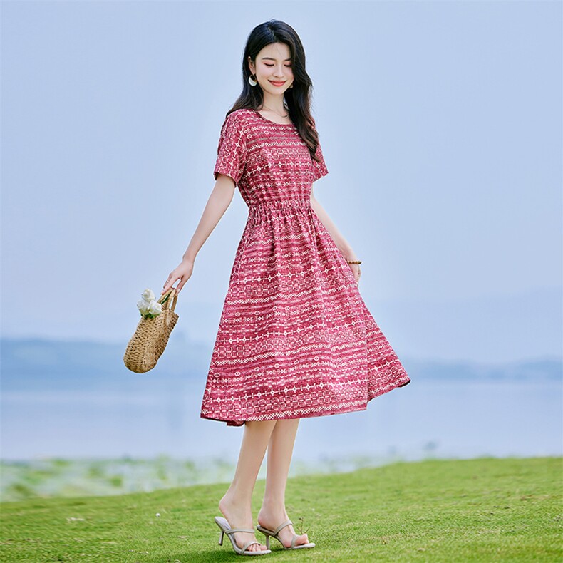 棉麻连衣裙夏装2025新款高级感大码女装气质法式小众设计碎花裙子,女装连衣裙,铭街依杨