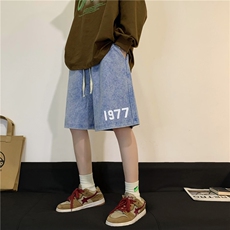 重磅纯棉水洗1977印花短裤M~5XLXZ604-DK105-P45控58，男装牛仔裤，星座604
