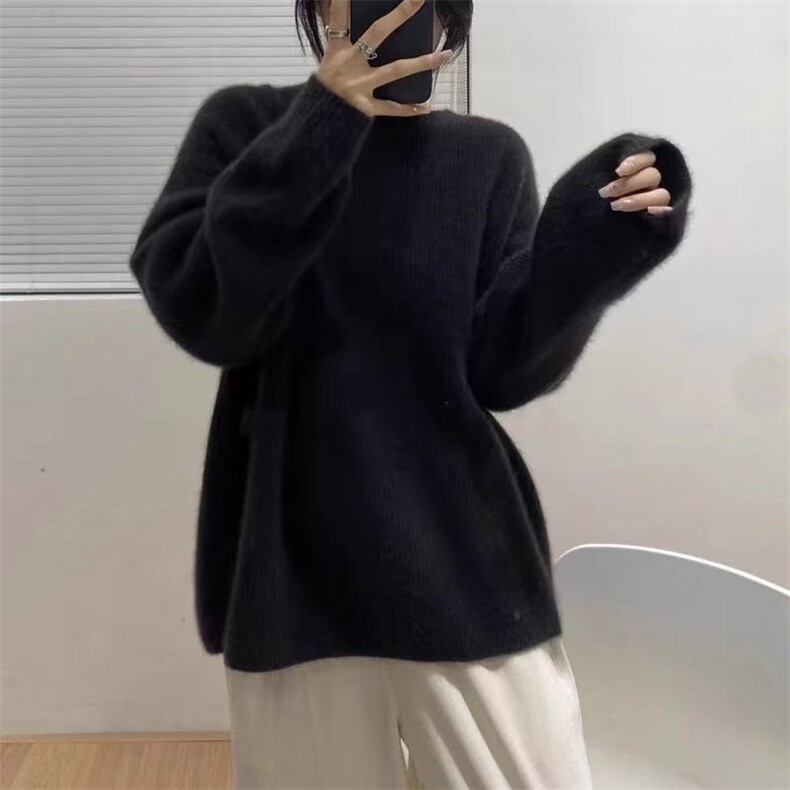 毛衣女洋气针织衫秋冬季宽松纯色简约打底衫,针织衫/毛衣,锦瑟羊绒