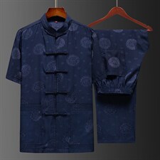 2023夏季新款唐装印花中老年男装套装宽松休闲舒适风短袖唐装，男装民族服装，电商B212（原钱塘6029）