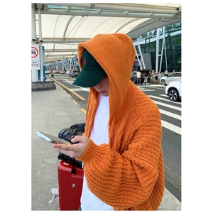 JY256-P61 美式慵懒风多巴胺配色连帽毛衣男女开衫针织毛衫 网图图片