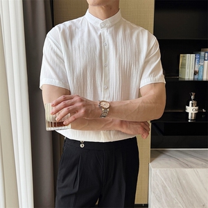夏季男士七分袖条纹衬衫立领男休闲修身休闲衬衣A236-C663-P55图片
