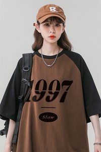 中性风23新款夏季时尚百搭宽松圆领字母印花短袖T恤DT457P40控58图片