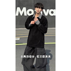 经典复古风格假两件翻领卫衣情侣款休闲港风时尚上衣HY713TP48，男装卫衣，电商A102B