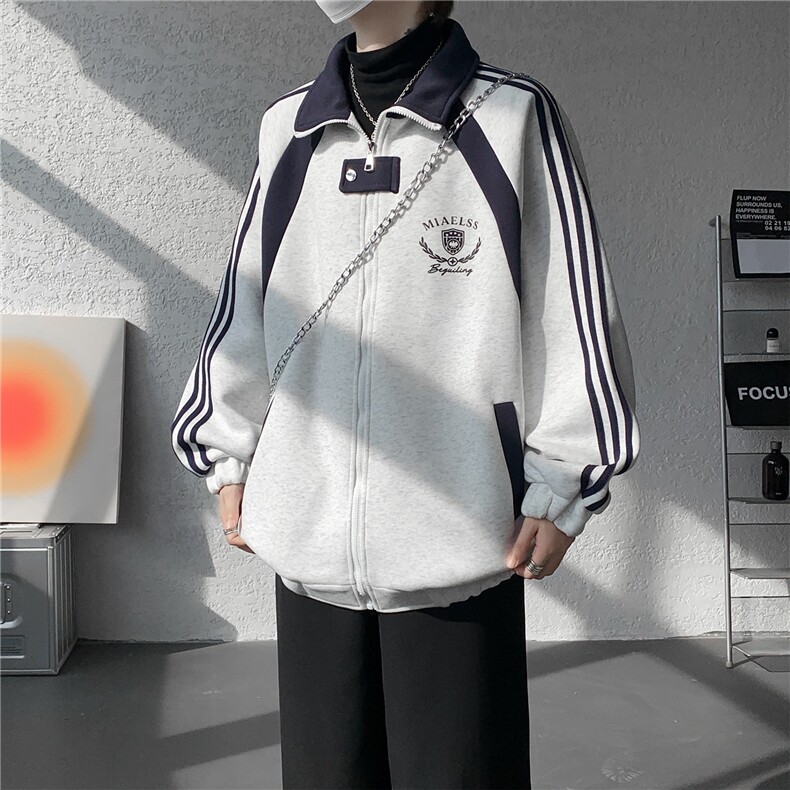 WY10190-特P60420g重磅-高品质-条纹设计感大码保暖卫衣外套男,男装棉衣,电商A059