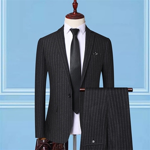 GDN225四季款新款男士西服礼服西装修身商务休闲男装条纹西服套装图片
