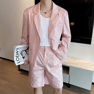 夏季高级西服套装男新款痞帅薄款休闲西装短裤两件套潮TZ260-P150图片