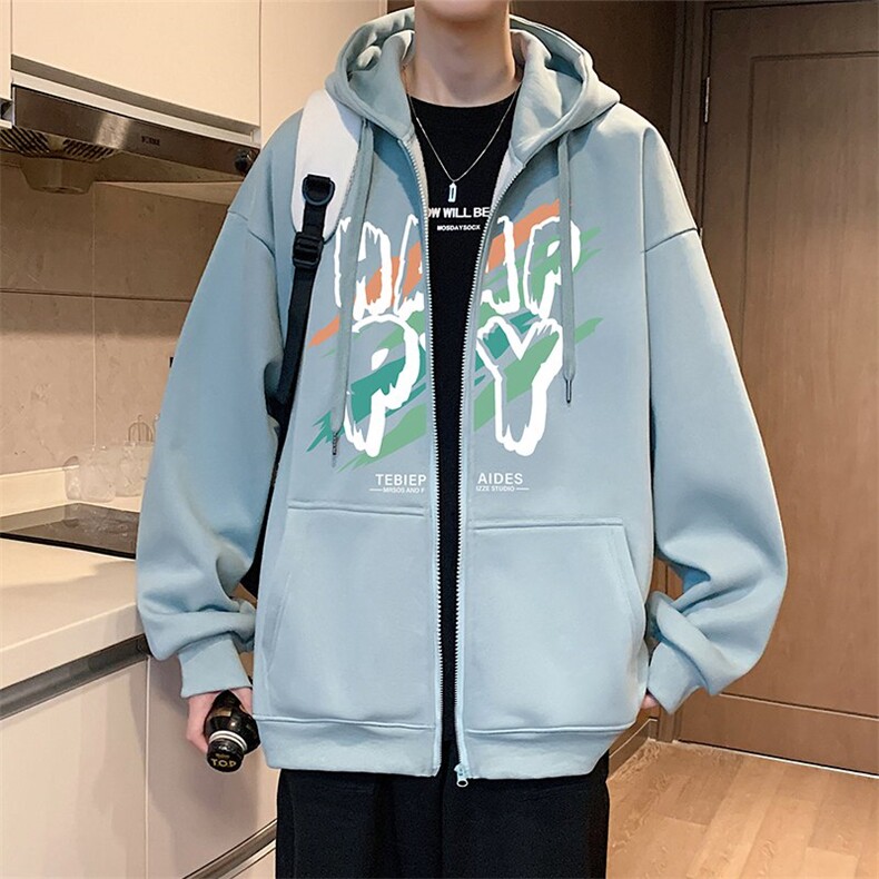 H208P70含棉量65%美式字母高街连帽卫宽松休闲开衫外套,男装卫衣,星座304A-1