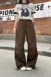 美式hiphop工装裤男女2026春夏宽松阔腿拖地裤休闲长裤YD9002-P75图片