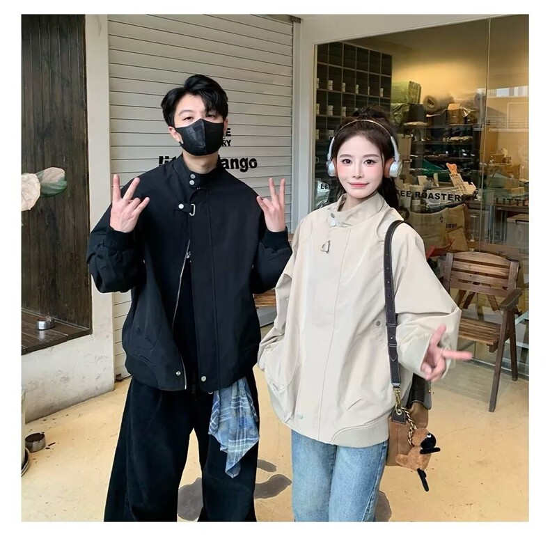 美式复古立领外套男女情侣2025春秋新款宽松休闲工装夹克,男装夹克,星座506A