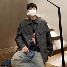 秋季男士休闲皮夹克潮机车皮衣外套青年翻领A266-PY009-特P50，男装夹克，电商A266