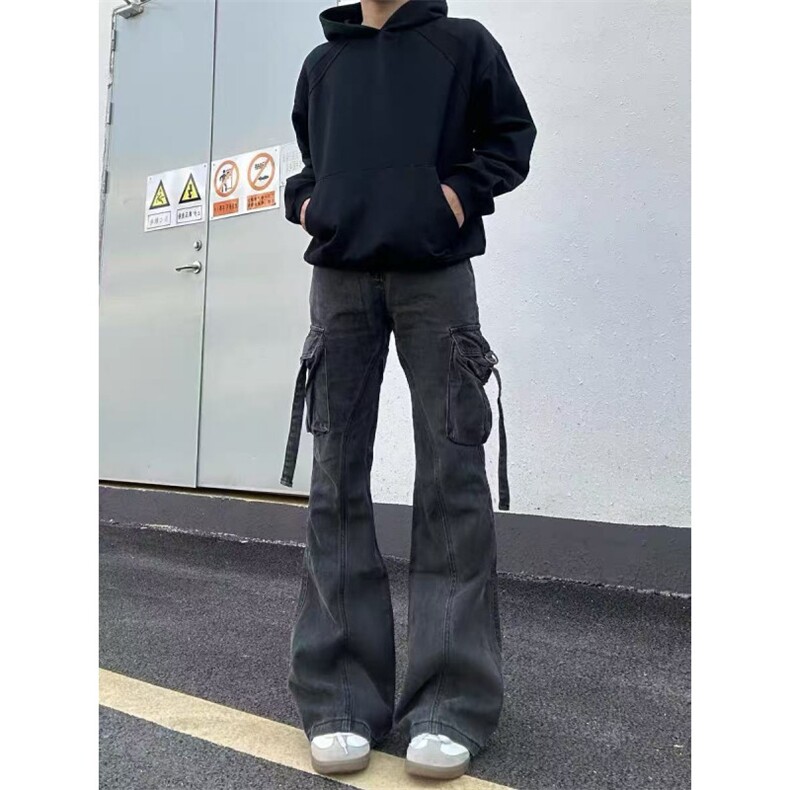 1506/QA4100/P59美式复古解构裁片设计牛仔裤宽松休闲微喇长裤潮图片