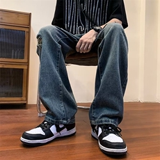 牛仔裤男夏季宽松直筒坠感阔腿裤港风ins休闲百搭破洞裤子810-p40，男装牛仔裤，星座1008