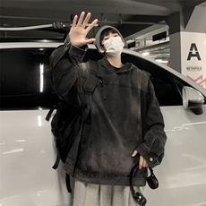 美式街头水洗复古周杰伦同款牛仔连帽宽松卫衣M818-P68，男装卫衣，星座1109-3
