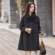 现货手工缝制冬保暖新款时尚斗篷可拆卸围巾双面呢大衣送腰带围巾，女装双面呢大衣，美静678