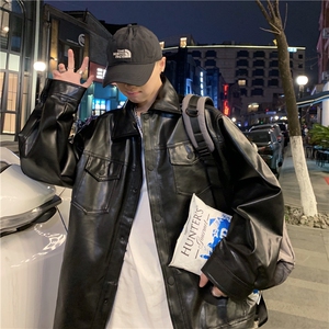 2024年春秋潮流宽松皮衣男机车服青年皮夹克PU皮外套-JK043-p60图片