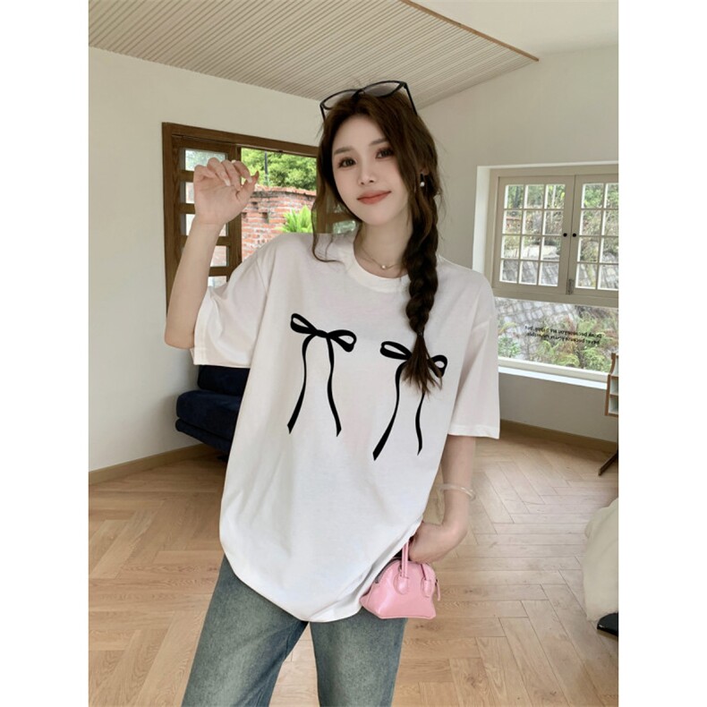 T0661-P252025新款学院风甜美蝴蝶结纯棉印花短袖宽松版上衣,男装T恤,星座617A-2