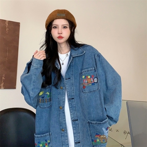 D318-P85 美式复古花朵刺绣设计小众牛仔外套男女夹克上衣图片