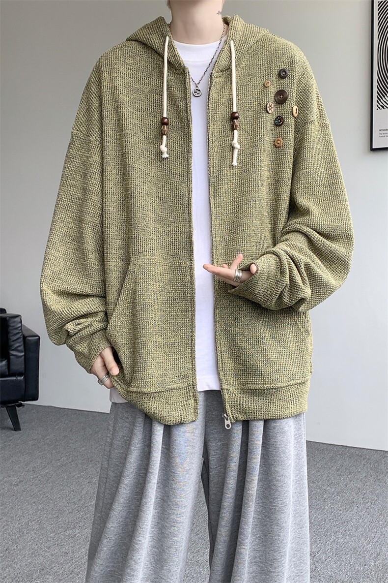 美式复古设计感针织连帽外套男女小众慵懒卫衣开衫潮牌WY21P78,男装卫衣,电商D206-1