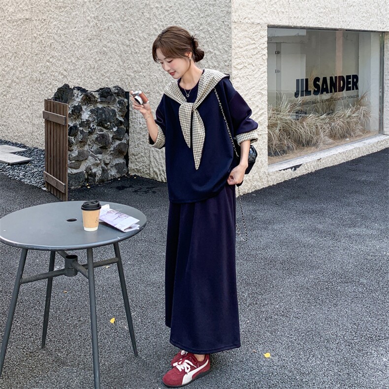 学院风休闲套装裙女2025秋季新款可拆卸格子连帽卫衣半身裙两件套图片